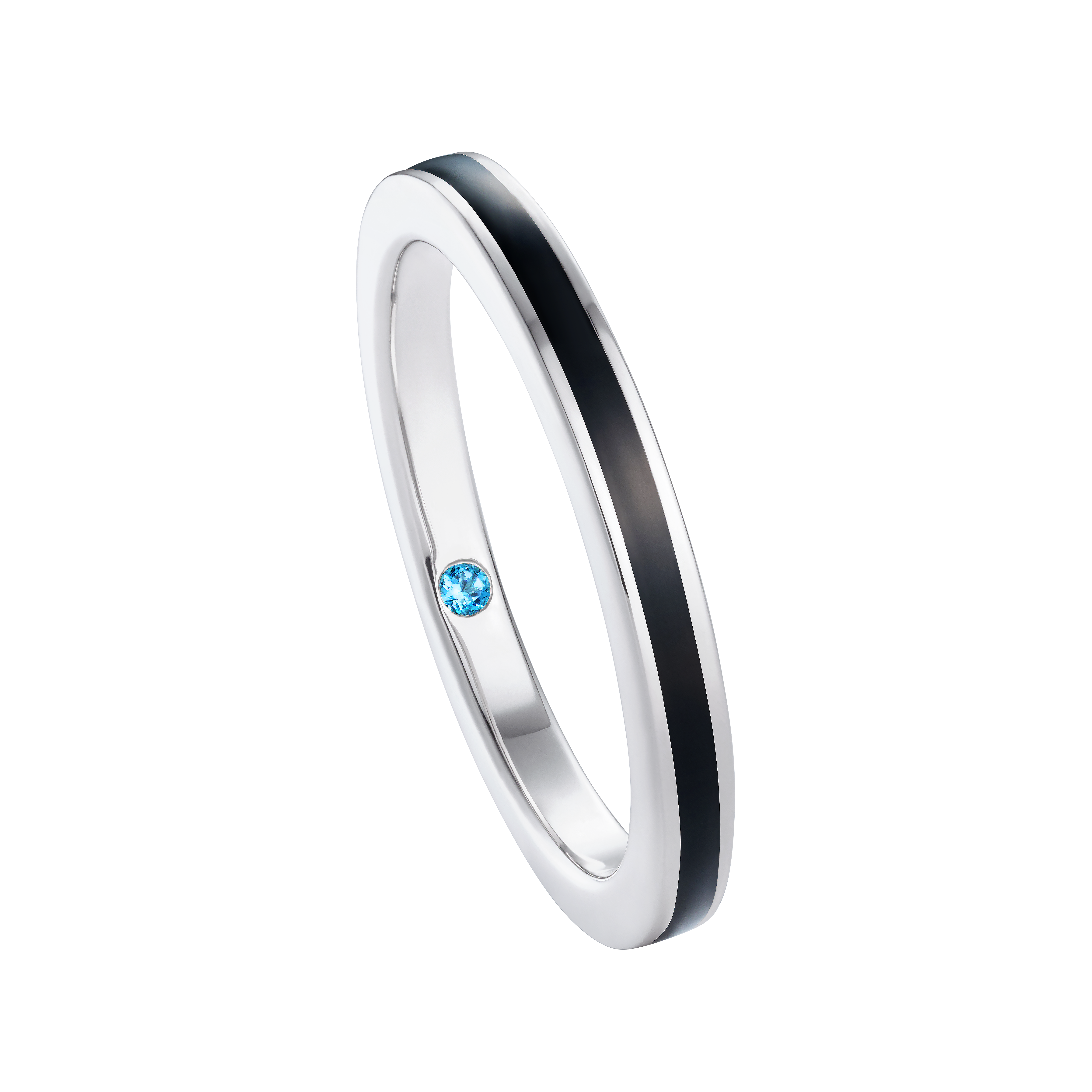 Sterling silver ring for her with hidden blue topaz and hand-applied midnight black enamel - Something Blue By Ostro