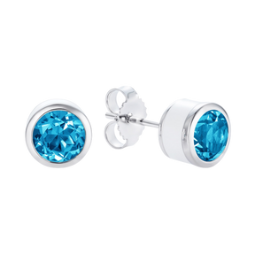 ‘Play by ear’ stud earrings with a round Ostro Blue topaz set in Sterling Silver