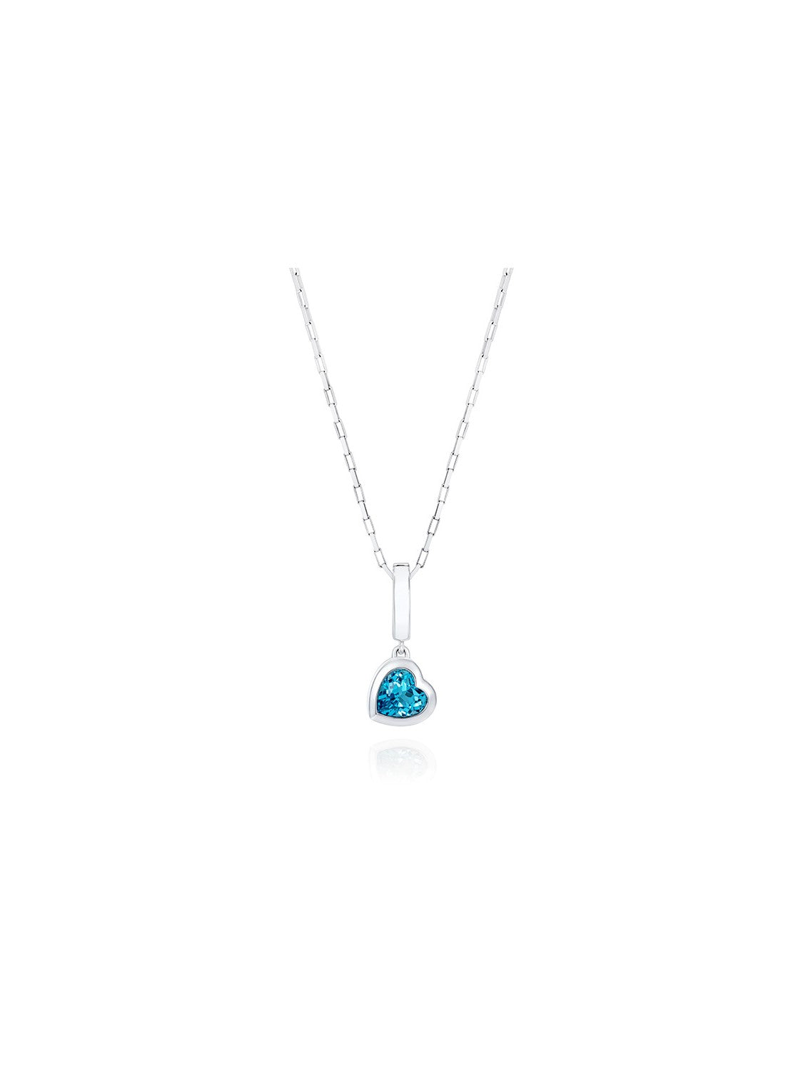 Our ‘Tradition with a twist’ charm with a heart Ostro Blue Topaz set in Sterling Silver on a silver necklace